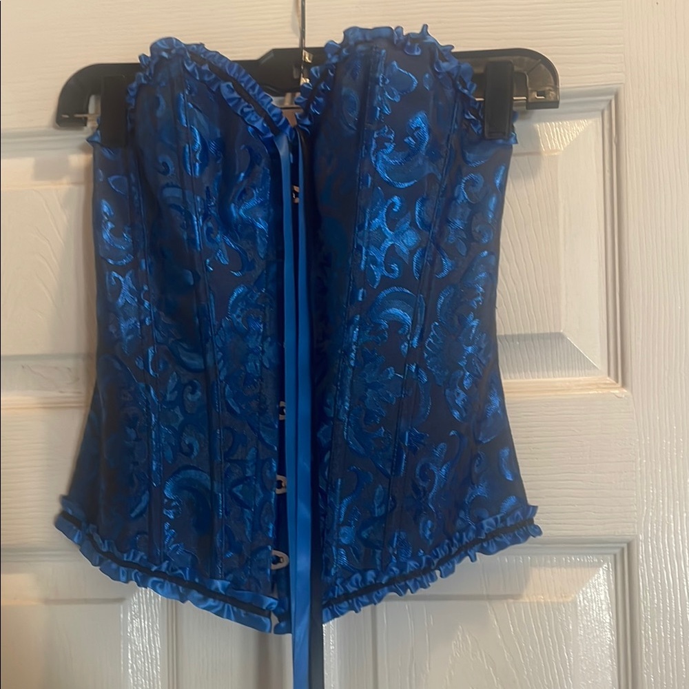 Blue Brocade Corset Top